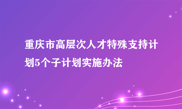 重庆市高层次人才特殊支持计划5个子计划实施办法