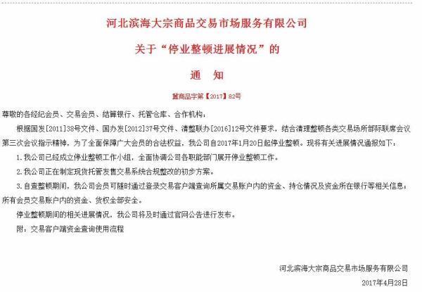 河北滨海大宗交易是不是倒闭了，停业整顿已经半年了，求解