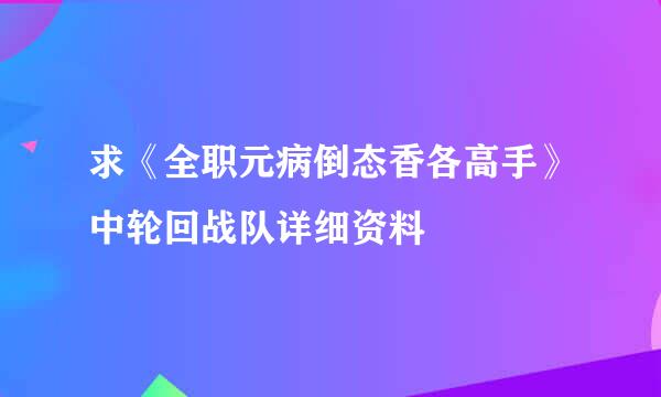 求《全职元病倒态香各高手》中轮回战队详细资料