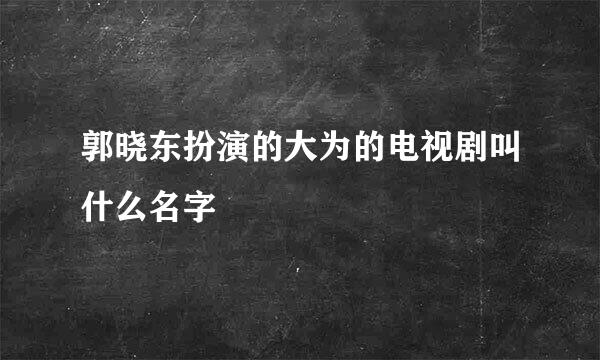 郭晓东扮演的大为的电视剧叫什么名字