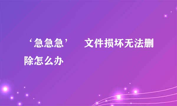 ‘急急急’ 文件损坏无法删除怎么办