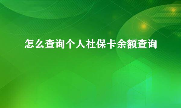 怎么查询个人社保卡余额查询