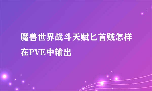 魔兽世界战斗天赋匕首贼怎样在PVE中输出