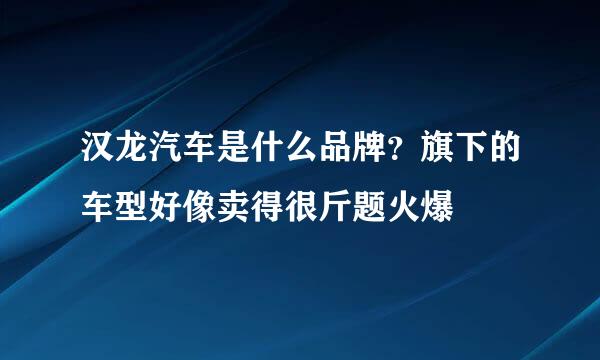 汉龙汽车是什么品牌？旗下的车型好像卖得很斤题火爆