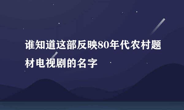 谁知道这部反映80年代农村题材电视剧的名字