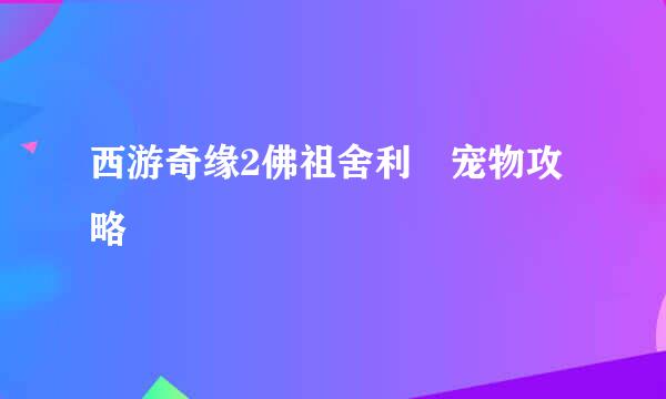 西游奇缘2佛祖舍利 宠物攻略