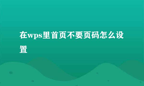 在wps里首页不要页码怎么设置