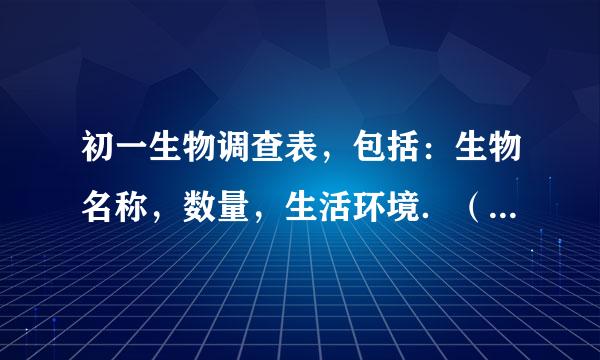 初一生物调查表，包括：生物名称，数量，生活环境．（所提生物不要太偏远）