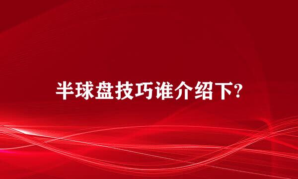 半球盘技巧谁介绍下?