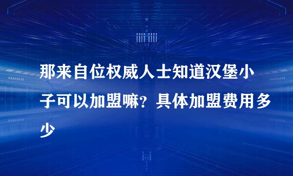 那来自位权威人士知道汉堡小子可以加盟嘛？具体加盟费用多少