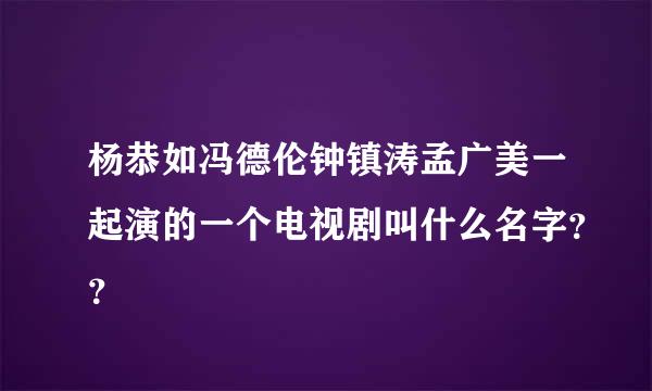 杨恭如冯德伦钟镇涛孟广美一起演的一个电视剧叫什么名字？？