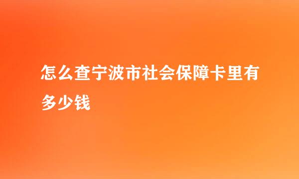 怎么查宁波市社会保障卡里有多少钱