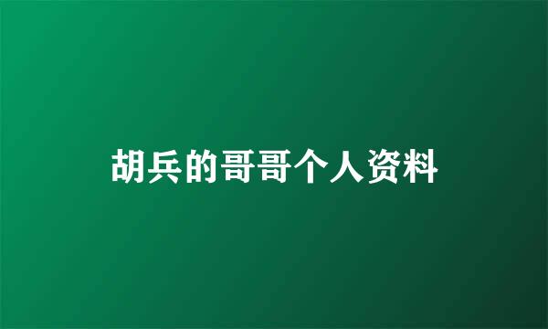 胡兵的哥哥个人资料