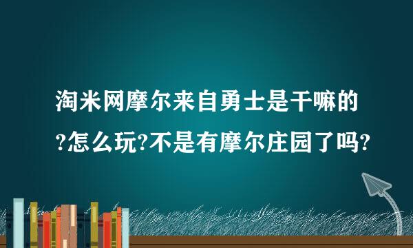 淘米网摩尔来自勇士是干嘛的?怎么玩?不是有摩尔庄园了吗?