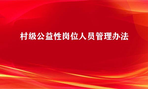 村级公益性岗位人员管理办法