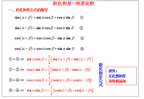 3秒钟记住积化和差公式来自口诀是什么？