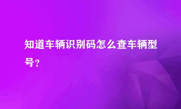 知道车辆识别码怎么查车辆型号？