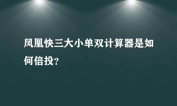 凤凰快三大小单双计算器是如何倍投？