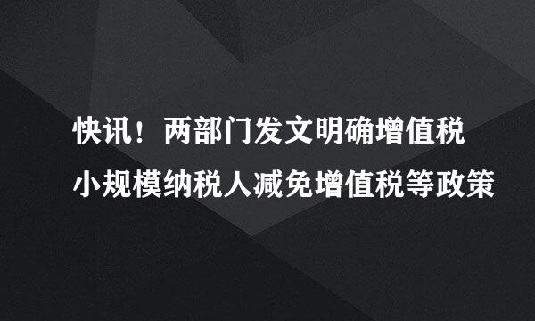 快讯！两部门发文明确增值税小规模纳税人减免增值税等政策