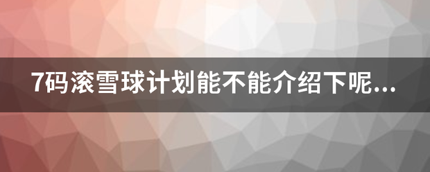 7码滚雪球计划能不能介绍下呢