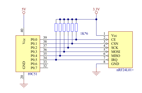 无线模块Nrf2401+的I/O口怎么和STC 51单片机相连接？电平不同啊？