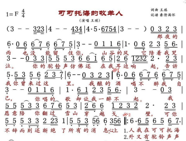 可可托海的牧羊人原唱简谱