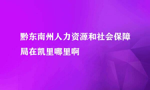 黔东南州人力资源和社会保障局在凯里哪里啊