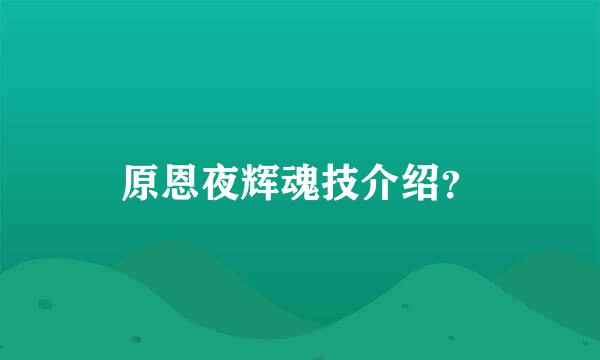 原恩夜辉魂技介绍？