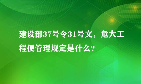 建设部37号令31号文，危大工程便管理规定是什么？