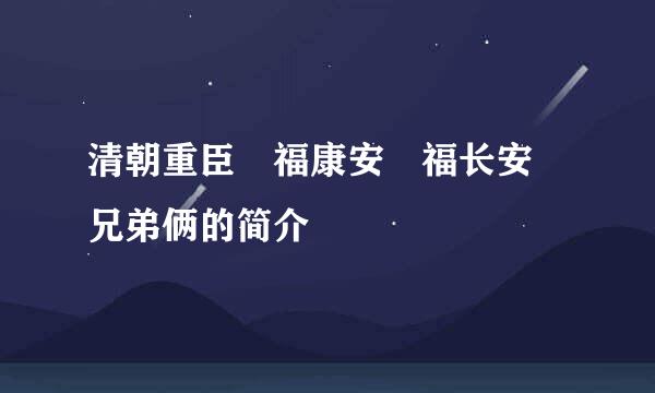 清朝重臣 福康安 福长安 兄弟俩的简介