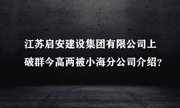 江苏启安建设集团有限公司上破群今高两被小海分公司介绍？