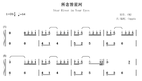 所念皆星河简谱数字是什么？