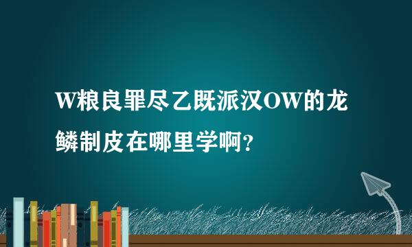 W粮良罪尽乙既派汉OW的龙鳞制皮在哪里学啊？