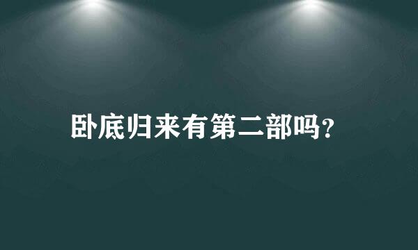 卧底归来有第二部吗？