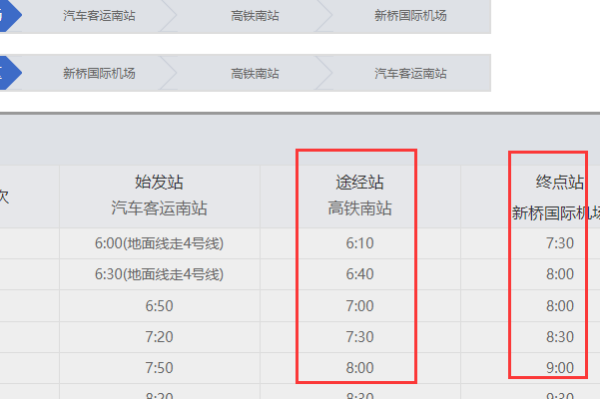 合肥南站下克福防移到新桥机场大巴时刻表