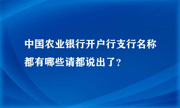 中国农业银行开户行支行名称都有哪些请都说出了？