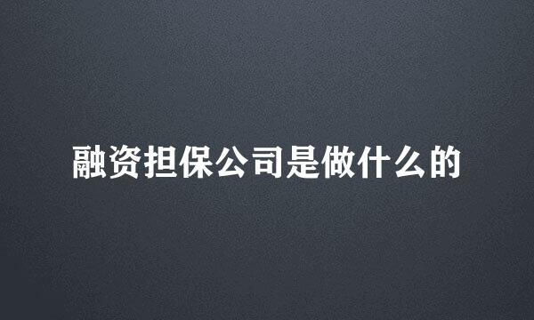 融资担保公司是做什么的