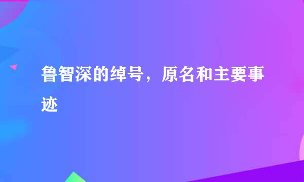 鲁智深的绰号，原名和主要事迹