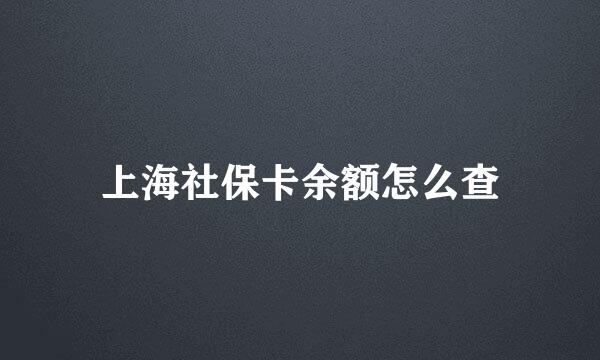 上海社保卡余额怎么查