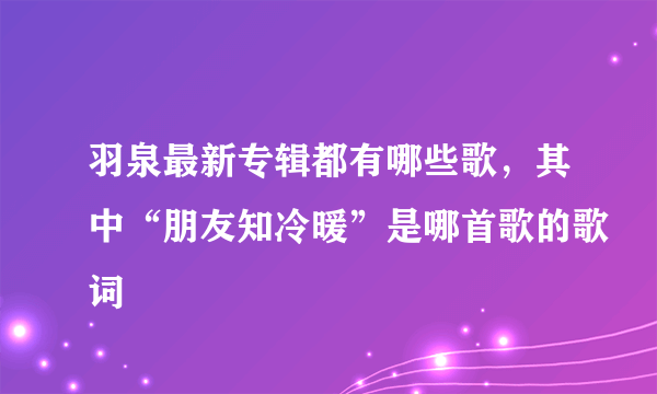 羽泉最新专辑都有哪些歌，其中“朋友知冷暖”是哪首歌的歌词