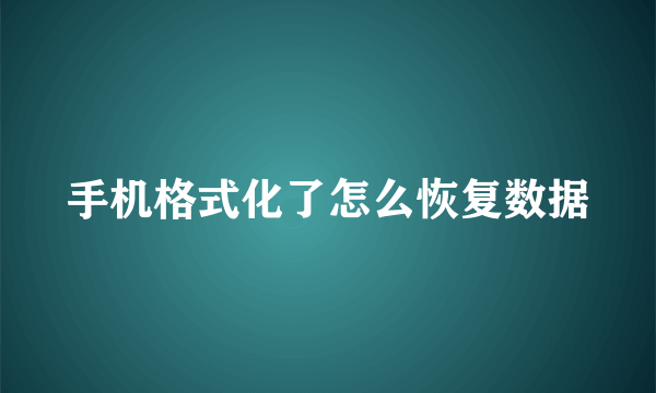 手机格式化了怎么恢复数据