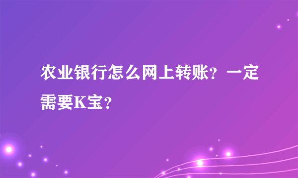 农业银行怎么网上转账？一定需要K宝？