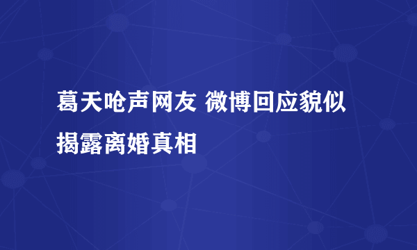 葛天呛声网友 微博回应貌似揭露离婚真相