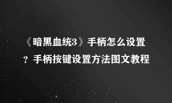 《暗黑血统3》手柄怎么设置？手柄按键设置方法图文教程