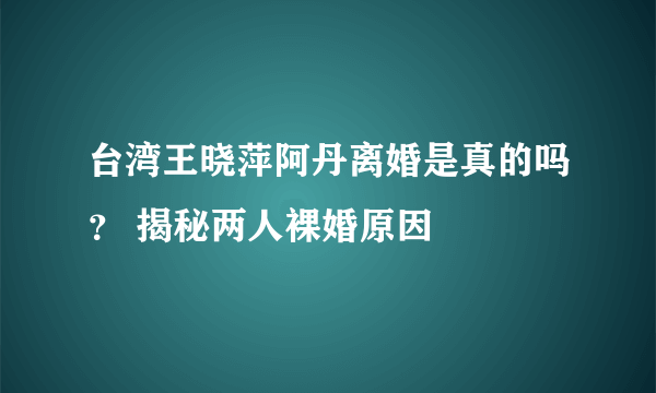 台湾王晓萍阿丹离婚是真的吗？ 揭秘两人裸婚原因