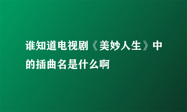 谁知道电视剧《美妙人生》中的插曲名是什么啊