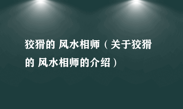 狡猾的 风水相师（关于狡猾的 风水相师的介绍）