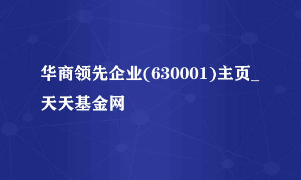 华商领先企业(630001)主页_天天基金网