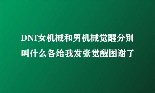 DNf女机械和男机械觉醒分别叫什么各给我发张觉醒图谢了