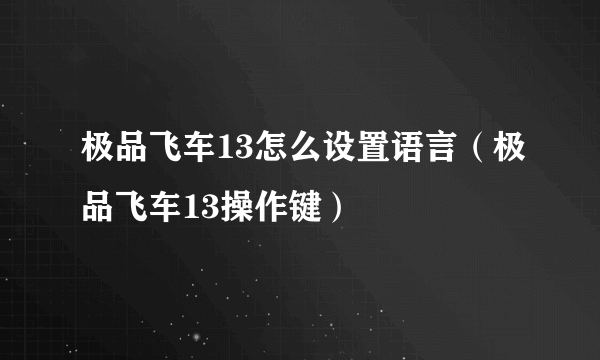 极品飞车13怎么设置语言（极品飞车13操作键）